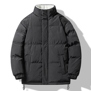 Men Thickened Bread Jacket For Winter Stand Collar Fleece Lining Warm Windproof Loose Coat Solid Color Men Outerwear