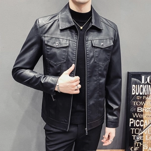 Veste en Cuir PU pour Homme Style Moto Coupe Ajustée Col Rabattu Décontracté Zippé Matelassé Polaire Chaud Manteau d'Hiver