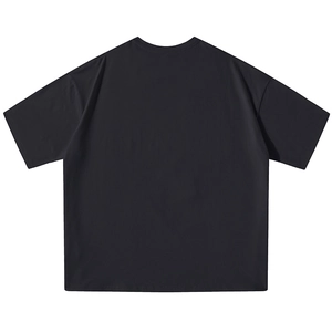 Oversized black crewneck cotton T-shirt for men shown from the back in a clean flat lay view