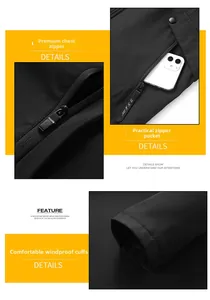 Detail view of smooth zipper, zippered side pockets and windproof cuffs on black jacket