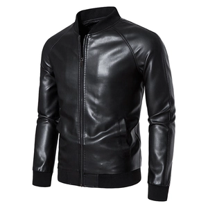 Blouson Bomber en Cuir pour Homme Similicuir PU Coupe-vent Veste de Moto Avec Bord-côte Fermeture Éclair Manteau pour Homme Casual