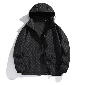 Men's black hooded windbreaker jacket with B-monogram print and breathable mesh lining