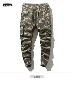Dettagli dei pantaloni cargo camouflage kaki con elastico in vita e tasche posteriori per uomo