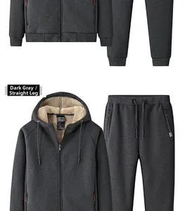 Detailed close-up of dark grey thick fleece lining on men's winter tracksuit set