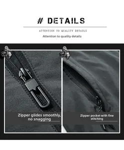 Detailaufnahme eines glatten Reißverschlusses und einer Tasche an einer grauen Outdoorjacke