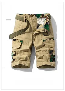 Détail du short cargo kaki avec poches multiples et garniture camouflage jungle