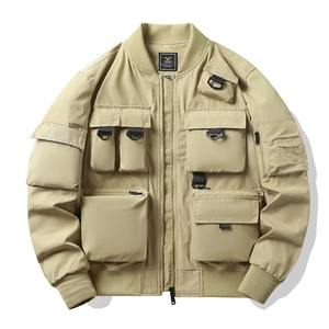 Men Techwear Bomber Jacket Multi Pocket Flight Jacket Vintage Amekaji Windbreaker Motorcycle Coat Outdoor Casual Jacket