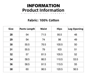 Tableau des tailles détaillé pour shorts cargo hommes avec mesures de taille et longueur