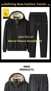 Men's thick fleece hooded tracksuit featuring a zipper jacket with adjustable drawstring