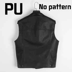 Vue arrière du gilet en cuir PU noir montrant des coutures de précision et un style moto