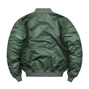 Army green bomber jacket with ribbed collar and gathered back detail for men