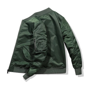 Army green MA-1 bomber jacket in high-density nylon with ribbed trims and utility pocket