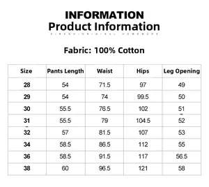 Detailed size guide for men's 100% cotton cargo shorts showing length and waist measurements