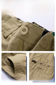 Détails du short cargo kaki pour homme avec braguette zippée et poches multiples