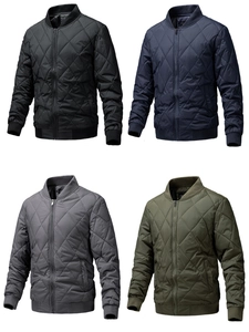 Veste matelassée ajustée pour hommes avec col montant en tricot et quatre coloris unis