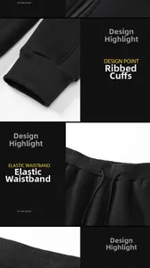 Detailed view of ribbed cuffs and elastic waistband on thick winter tracksuit