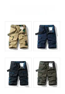 Détails du short cargo multi-poches en coloris kaki, bleu, noir et vert militaire
