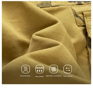 Macro shot of breathable khaki twill cotton fabric with anti-wrinkle texture details