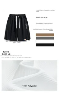 Detailed macro view of 100% polyester fabric texture on men casual sports shorts