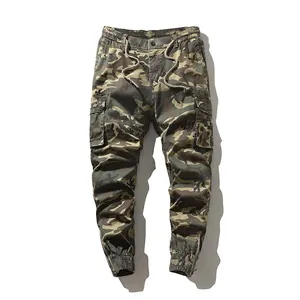 Pantaloni Cargo Mimetici da Uomo in Cotone Elastan Multitasche Outdoor Casual Vita Elastica Fondo con Lampo Jogger Stile Militare