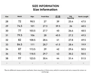 Detailed size chart for techwear shorts showing waist, hip, and length measurements in cm