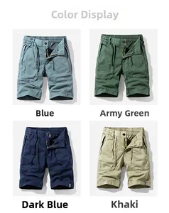 Vue détaillée des bermudas cargo en bleu, vert armée, bleu marine et couleurs kaki