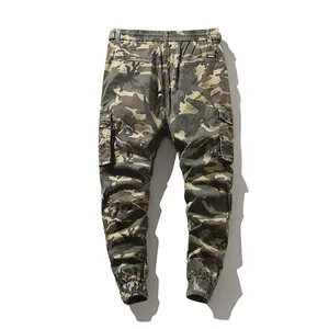 Pantaloni cargo mimetici da uomo in cotone con coulisse in vita e polsini alle caviglie