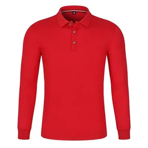 Classic bright red long sleeve Polo shirt with breathable pique fabric and ribbed cuffs