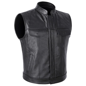 Gilet de Motard en Similicuir PU pour Homme Col Montant Fermeture Éclair Gilet de Moto Avec Multiples Poches Veste de Randonnée