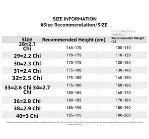 Size information chart for men's cargo shorts including waist, height, and weight guide