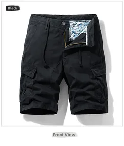 Detail of black cargo shorts featuring drawstring waist and hidden floral lining details