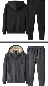 Detail of heavy fleece lined hoodies and joggers showing white lamb wool interior lining