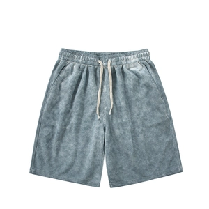 Short de sport homme en maille gaufre bleu-gris avec taille élastique à cordon