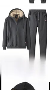 Detailed view of men's thermal tracksuit with thick fleece lining and zip hoodie