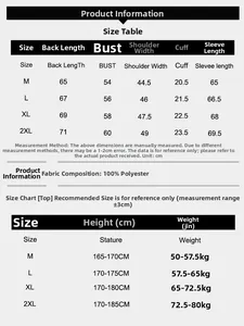 Size chart and measurement guide for men's lightweight jacket with 100% polyester details