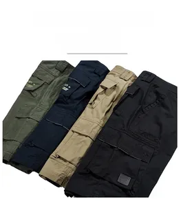 Detailed comparison of four colors of men's multi-pocket cotton cargo shorts side by side