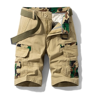 Short Cargo Homme Coton Multi Poches Été Décontracté Avec Ceinture Camouflage Patchwork Pantalons Tactiques Extérieurs