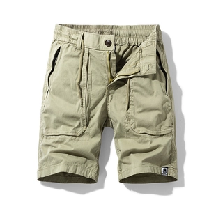 Short cargo kaki pour hommes avec taille élastique à cordon et grandes poches latérales