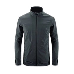 Dunkelgraue winddichte Outdoor-Jacke für Herren mit Stehkragen und Reißverschluss