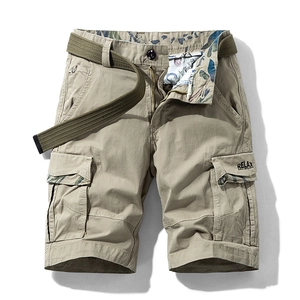 Short Cargo pour Hommes Coton Élasthanne Multipoches Ample Workwear Short Avec Ceinture Broderie Relax Été Plein Air