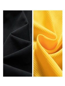 Men's casual jacket featuring black woven fabric and yellow breathable mesh lining texture