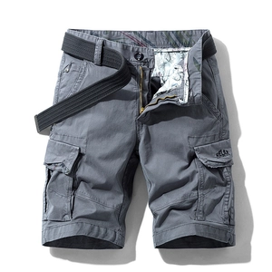 Short cargo gris pour homme avec poches fonctionnelles et ceinture en toile coupe décontractée