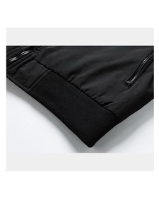 Men's black windbreaker jacket with stand collar and high-quality ribbed hem and zipper