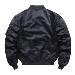 Classic black bomber jacket for men showing back view with high-density nylon silk luster