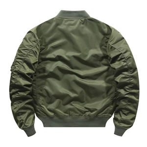 Olive green MA1 bomber jacket featuring a classic flight design and ruched sleeve detail