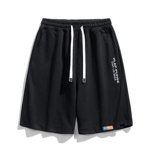 Men Casual Waffle Texture Shorts Elastic Drawstring Waist Sporty Five Point Pants Letter Print Streetwear Shorts For Daily