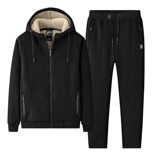 Men Winter Heavyweight Hoodie And Pants Tracksuit Lamb Velvet Lining Warm Zip Up Sweatshirt Jogger Outfits Plus Size