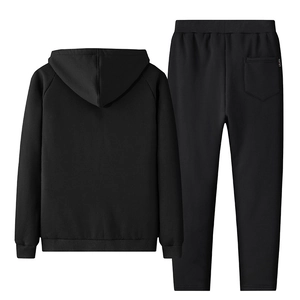 Men's heavy thick fleece tracksuit set with black hoodie and matching jogger pants