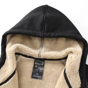 Men's heavyweight black hoodie set with thick sherpa fleece lining and 95% cotton fabric
