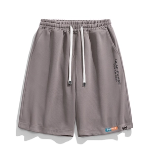 Men's gray casual summer shorts with drawstring waist and side letter print